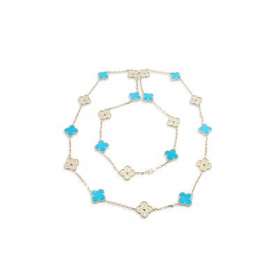 VAN CLEEF & ARPELS YELLOW GOLD DIAMOND TURQUOISE NECKLACE 226869